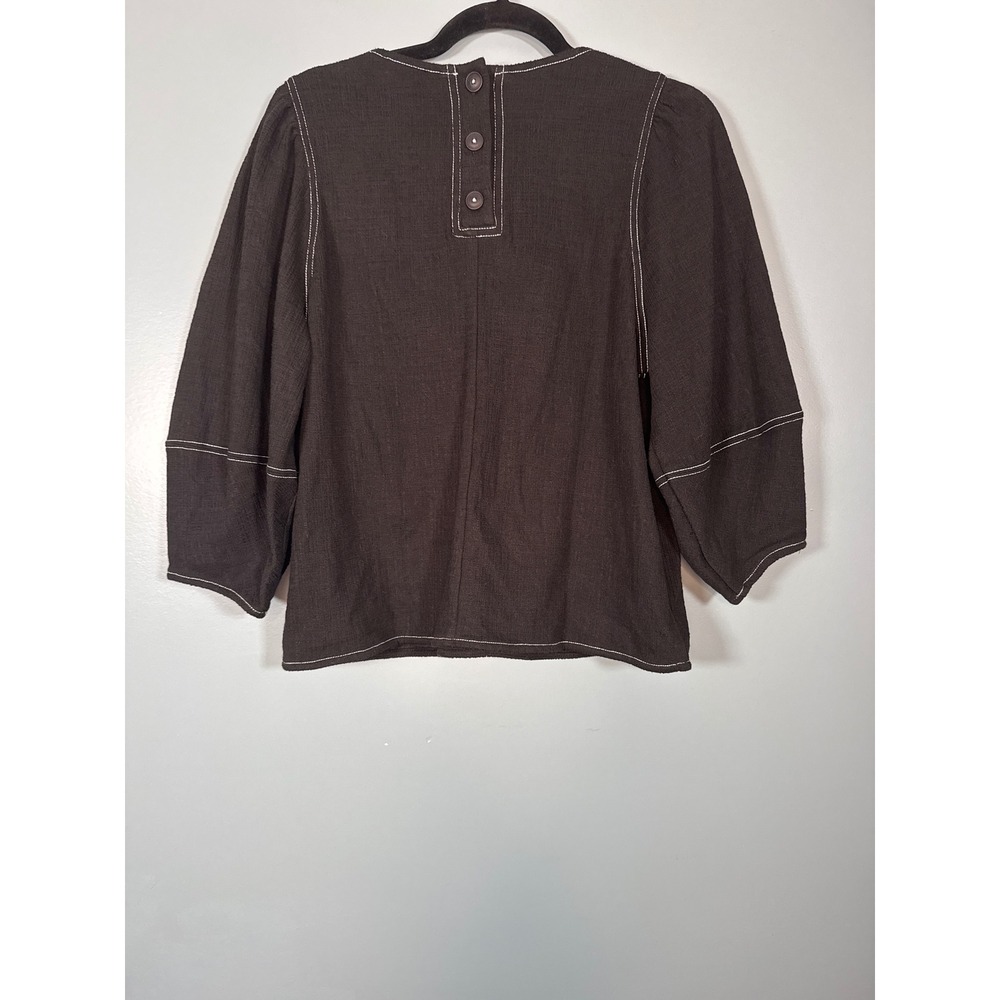 NWT Current Air‎ Anthropologie Women's Black V Neck 3/4 Sleeve Top Stitching M - Picture 2 of 6